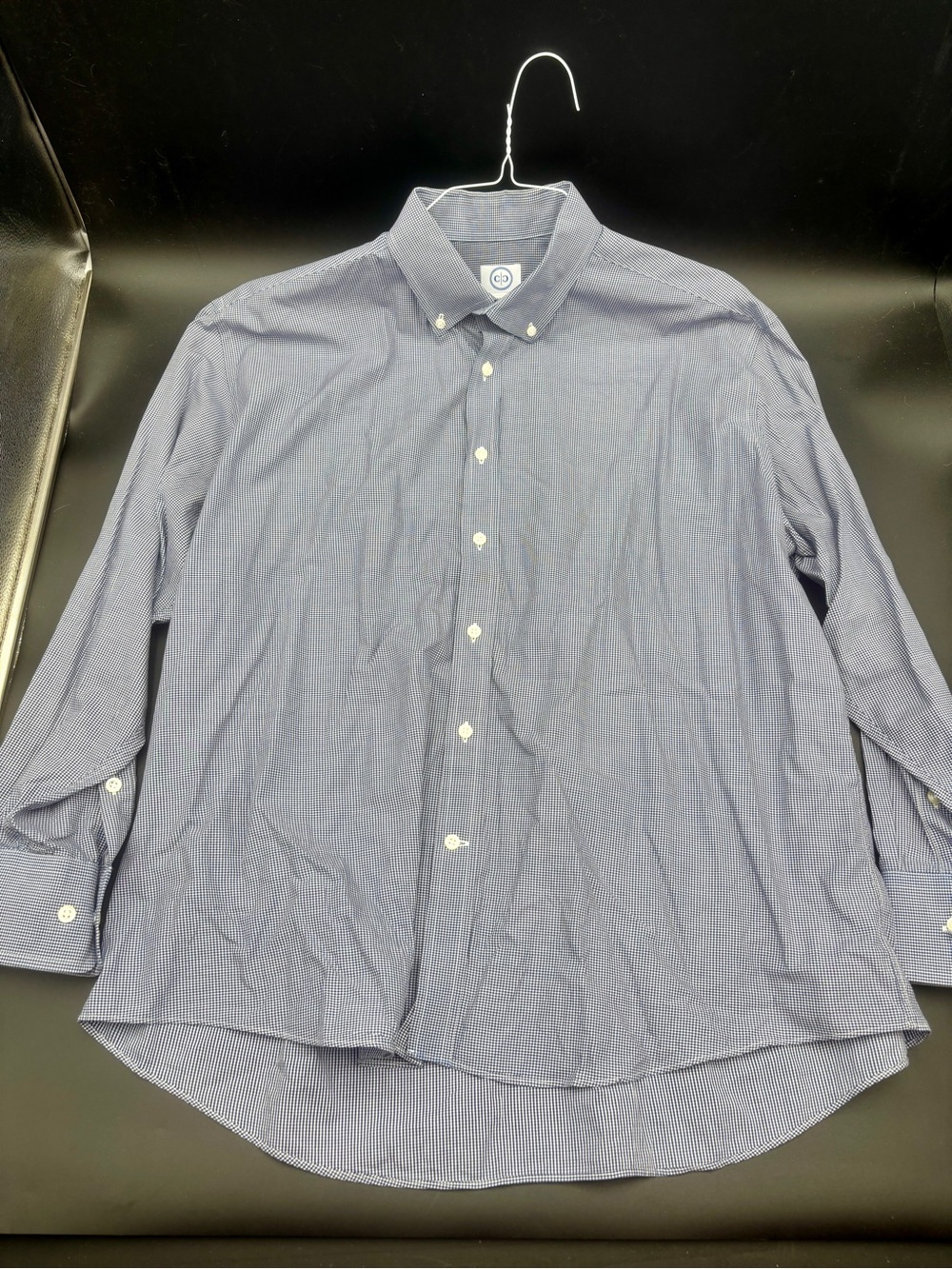 Stantt Navy Gingham Men’s Custom Tailored Dress Shirt XL
